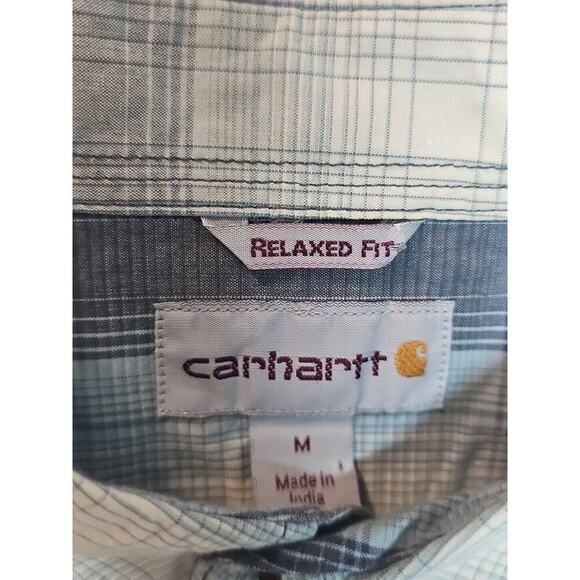 Carhartt Shirt Men's Med Short Sleeve Button Down Relaxed Fit Plaid Gray/multi - Picture 2 of 9